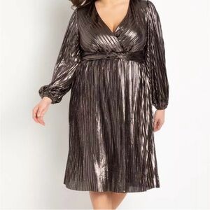 NEW Eloquii Metallic Long Sleeve Pleated Midi Dress Cocktail Party NWT Size 20